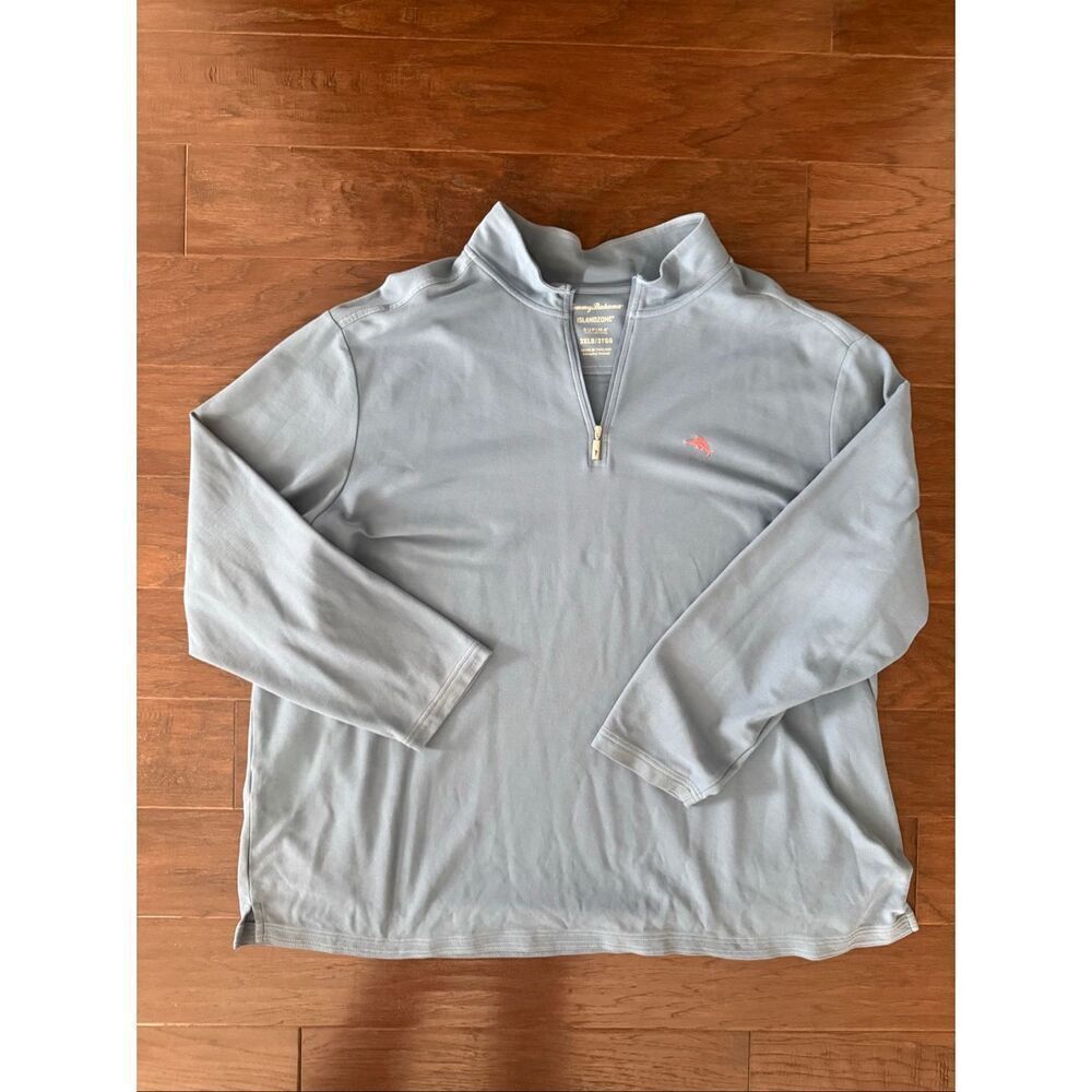 Tommy Bahama Island Zone Blue Pink Logo 1/4 Zip 3XL